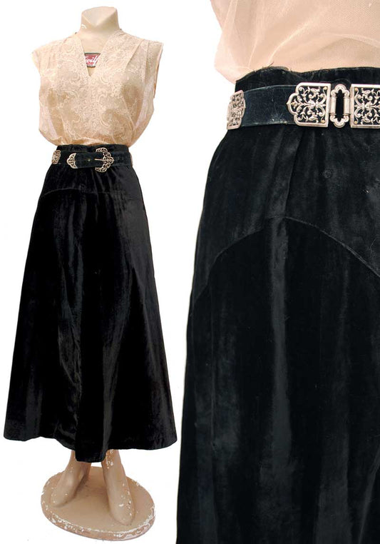 antique 1900s black silk velvet skirt