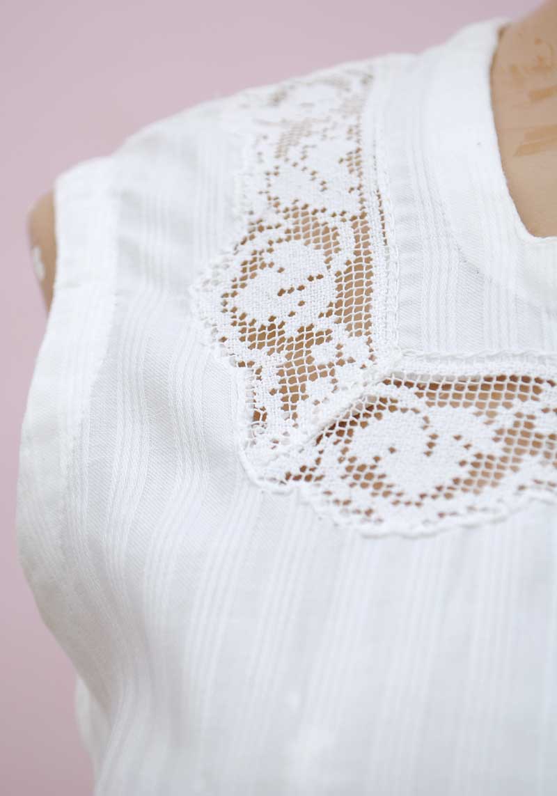 1910s Antique White Linen Chemise Top • Crochet Lace