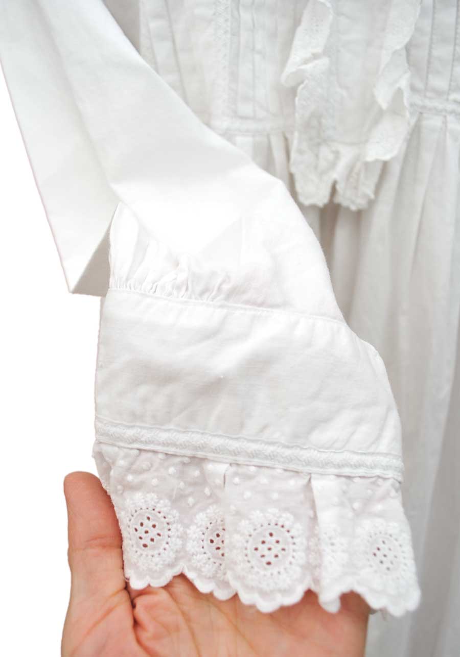 Antique Victorian White Linen Nightie With Frilly Front