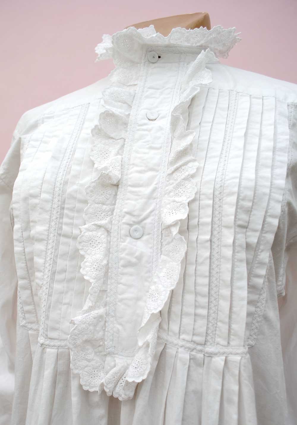 edwardian ruffle front white linen nightgown