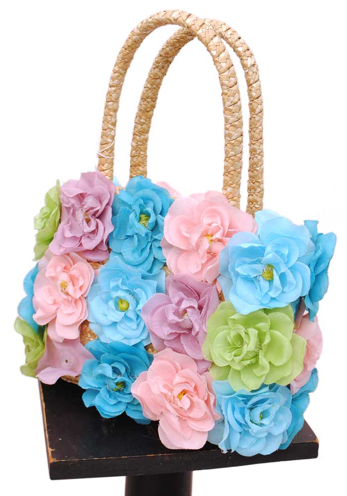 Retro Rockabilly Flower Straw Hand Bag