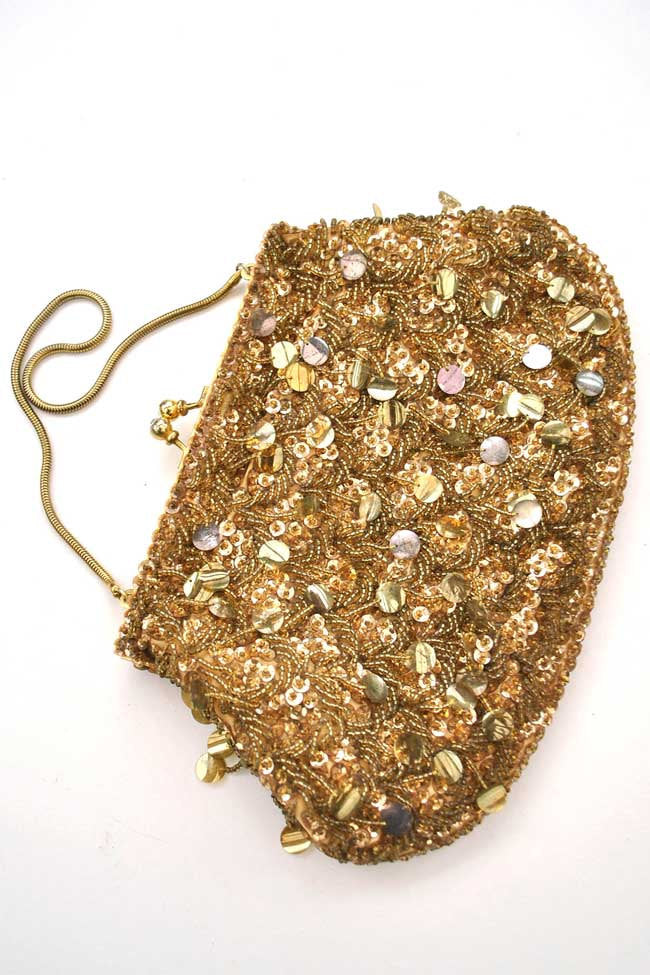 vintage 60s gold sequin purse
