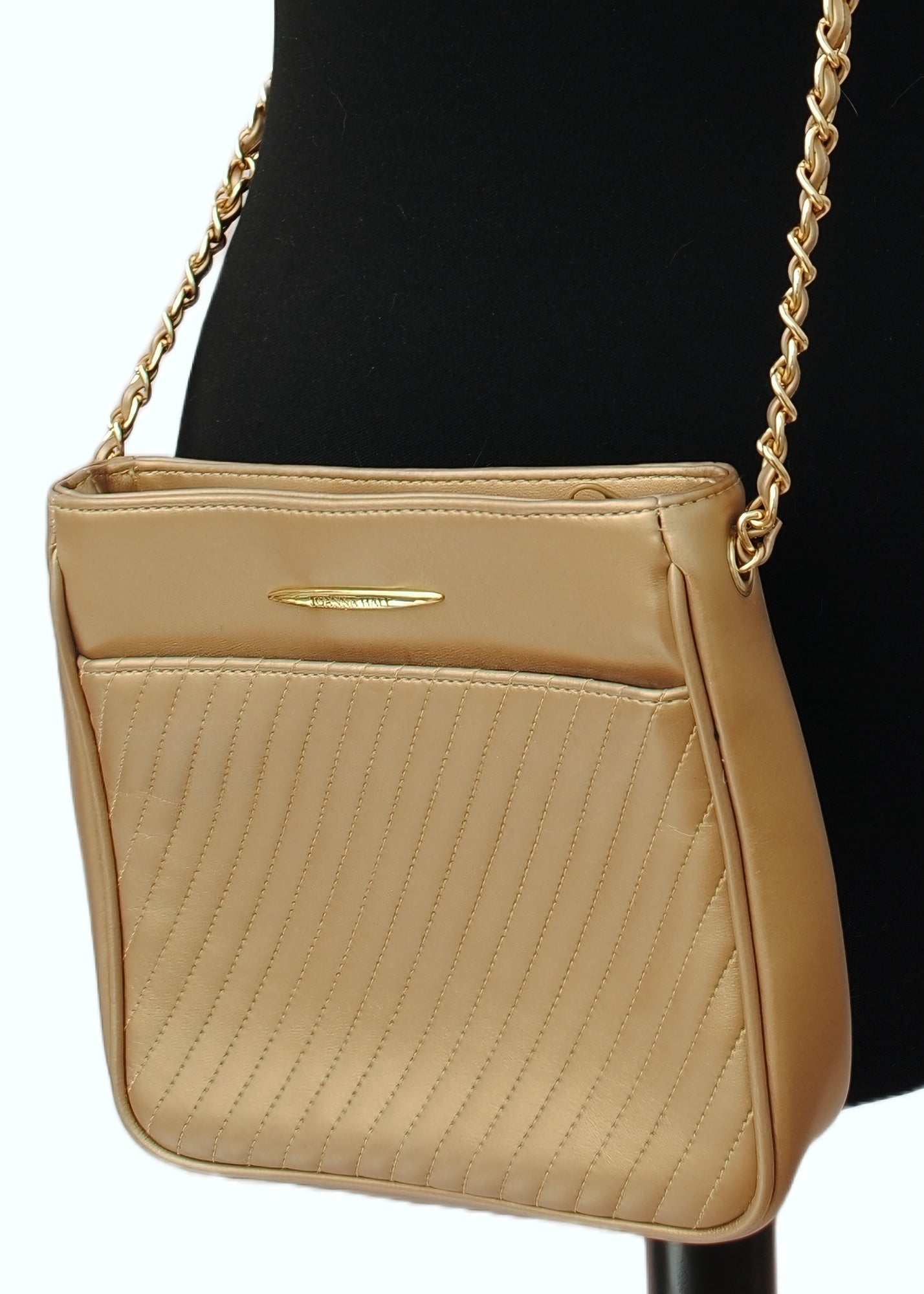 joanna hall gold crossbody handbag with long chain strap