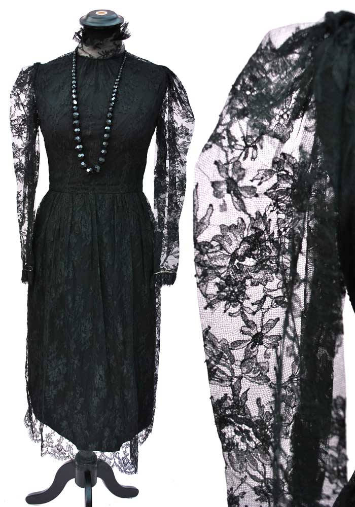 1960s black lace cocktail dress, glam goth