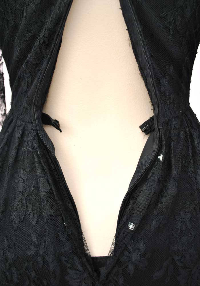 Vintage 60s Black Chantilly Lace Cocktail Dress 22" Waist • Little Black Dress • Gothic