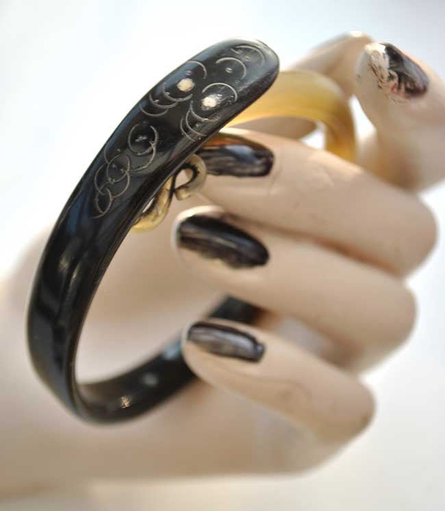 Antique Horn Snake Bangle Bracelet • Carved Horn Serpent