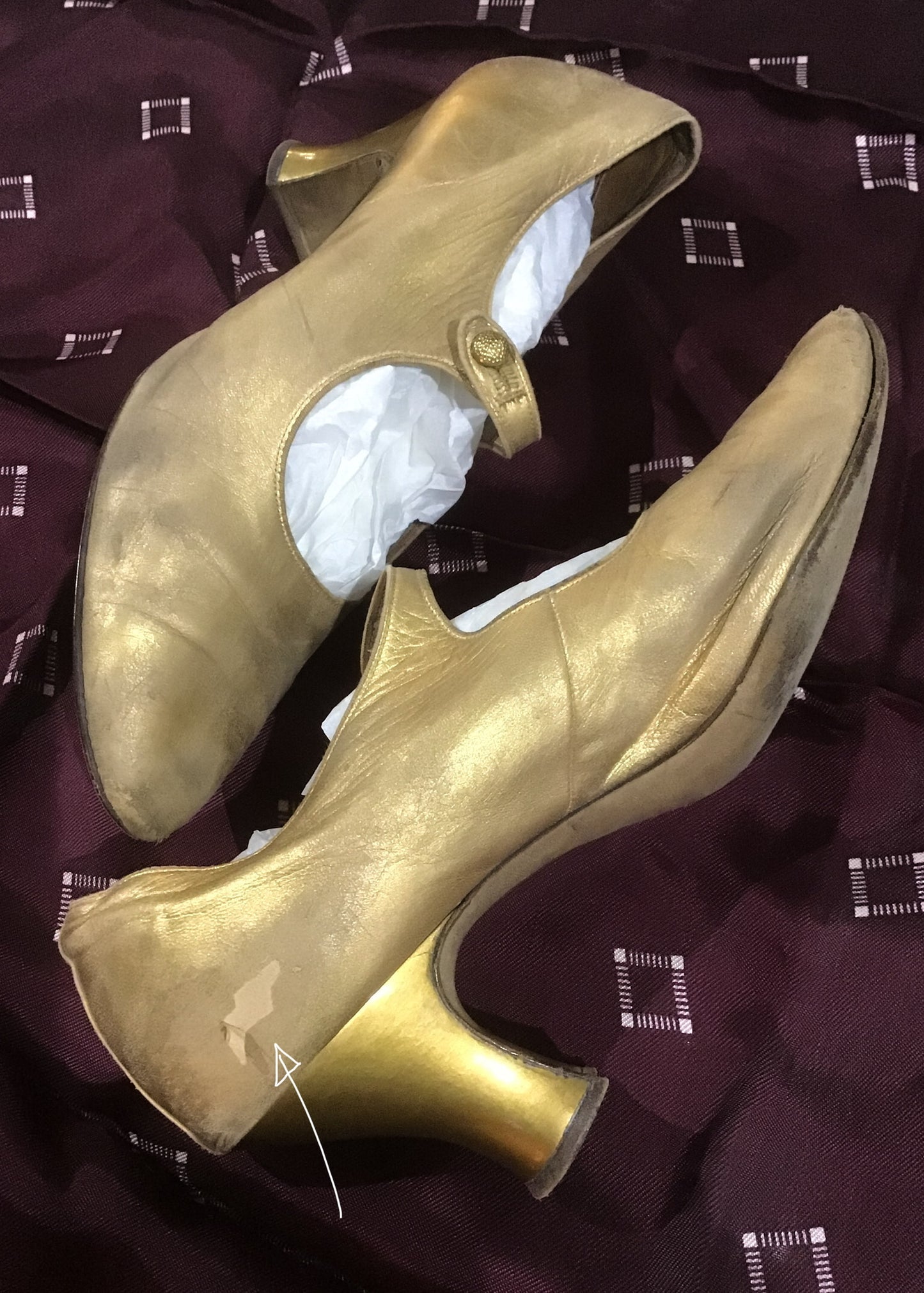 1920s Vintage Gold Leather Flapper Mary Jane Shoes • Louis Heel • size UK4.5