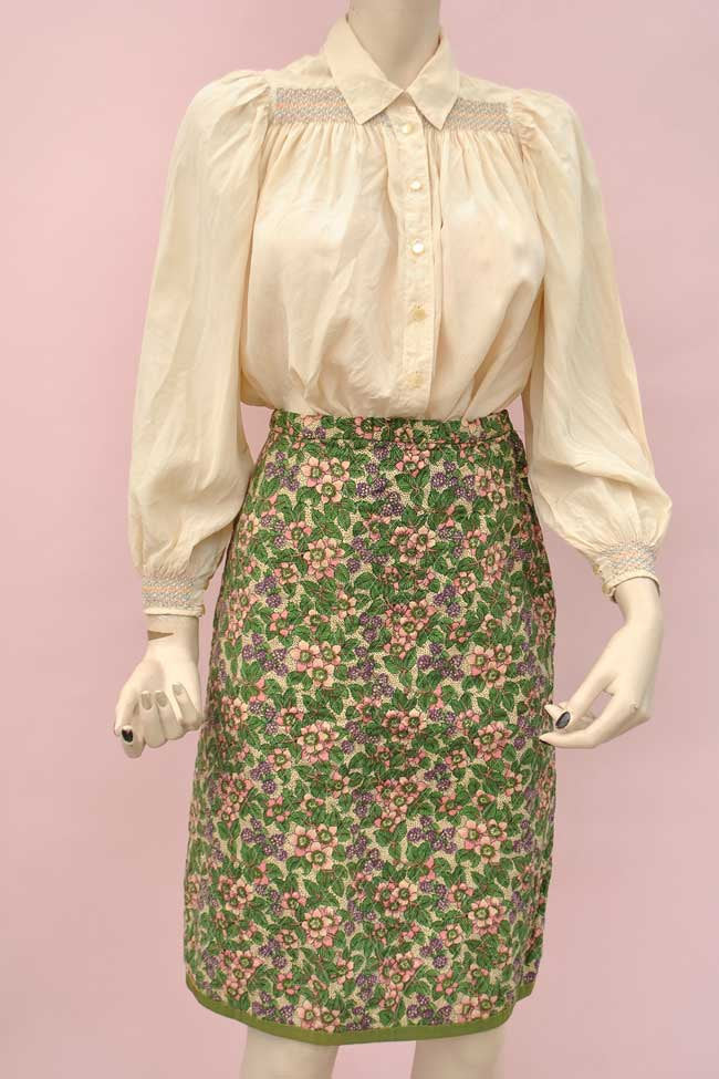 1960s Vintage Liberty Print Quilted Pencil Skirt, Blackberry Print 26" waist