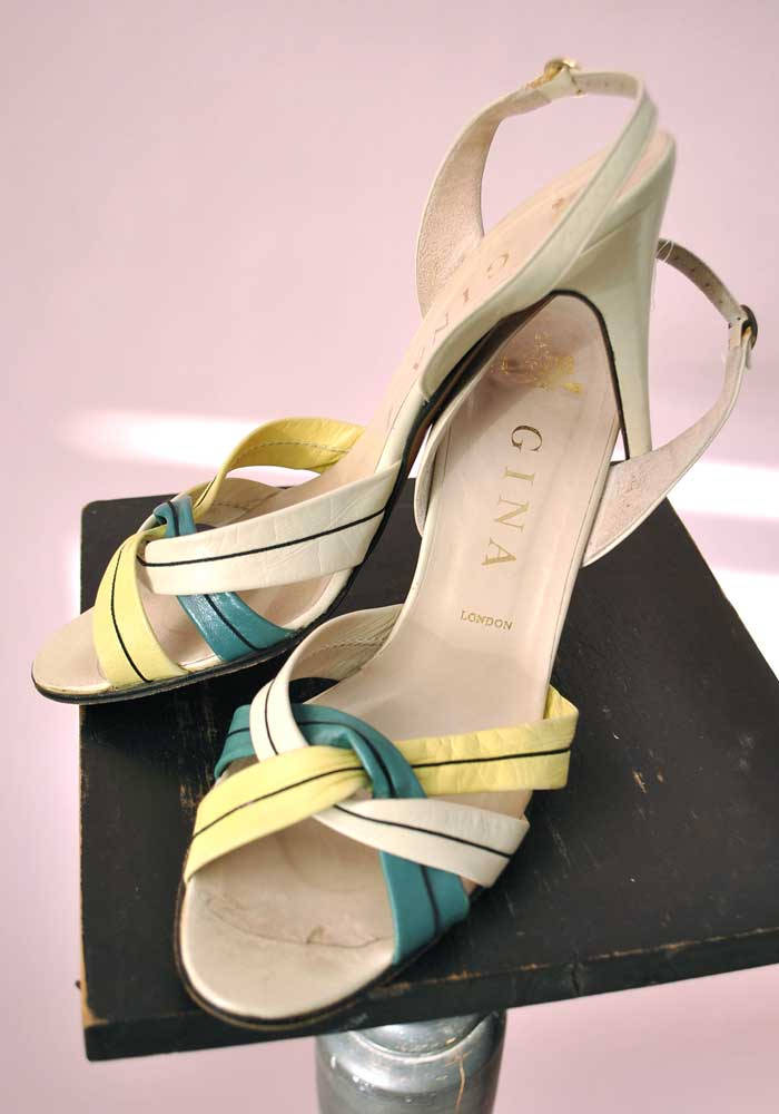 vintage gina strappy stiletto sandals in lime green