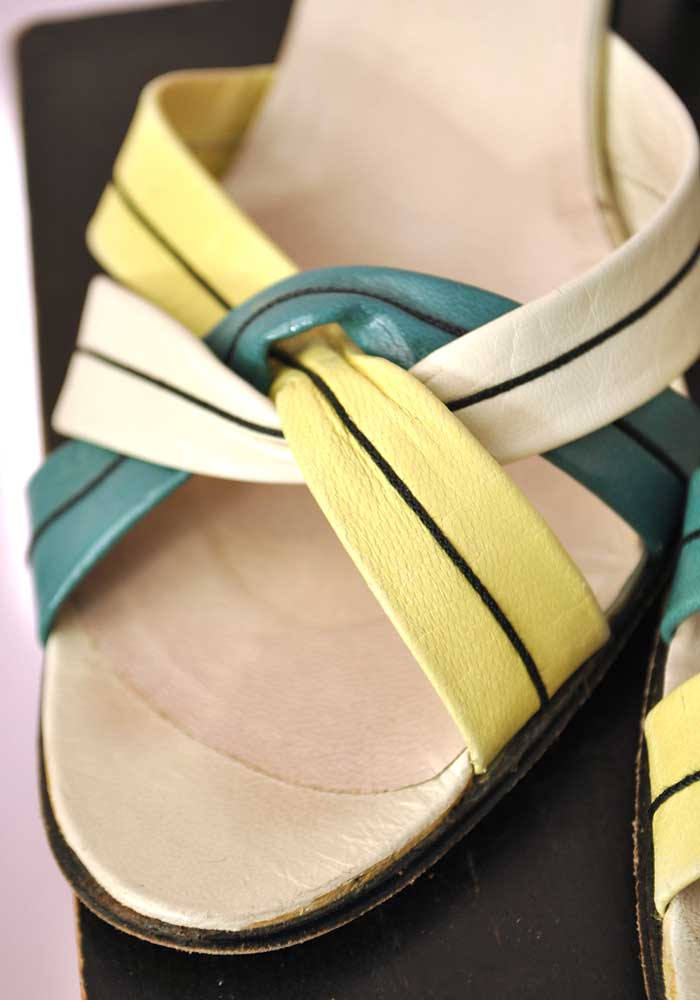 1980s Vintage Strappy Gina Slingback Sandals Shoes • Lime Green Shoes • size 6.5