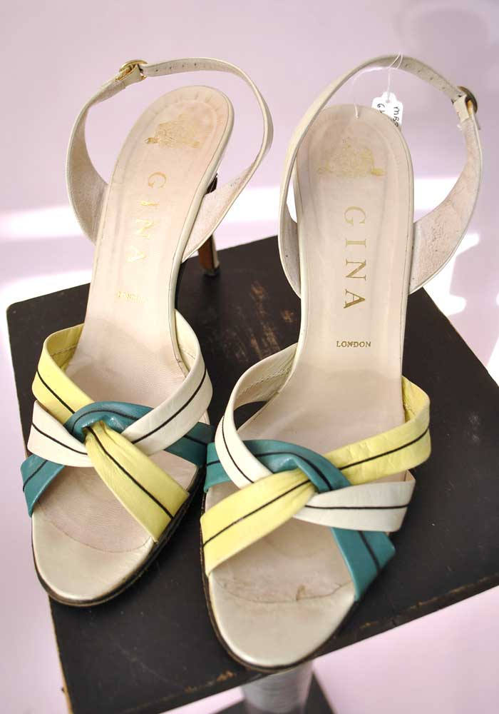 1980s Vintage Strappy Gina Slingback Sandals Shoes • Lime Green Shoes • size 6.5