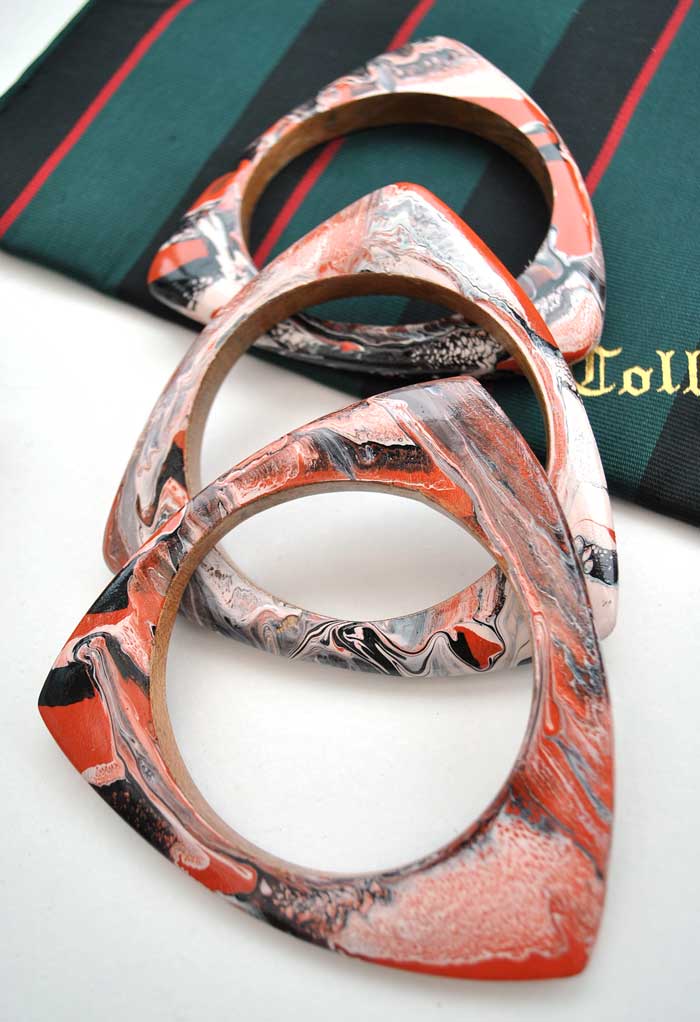 hand painted marbled triangle bangles