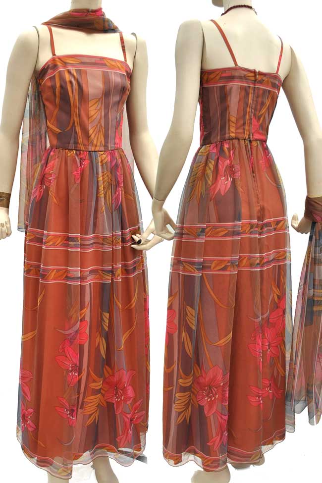 1960s copper chiffon evening gown XS, prom dress