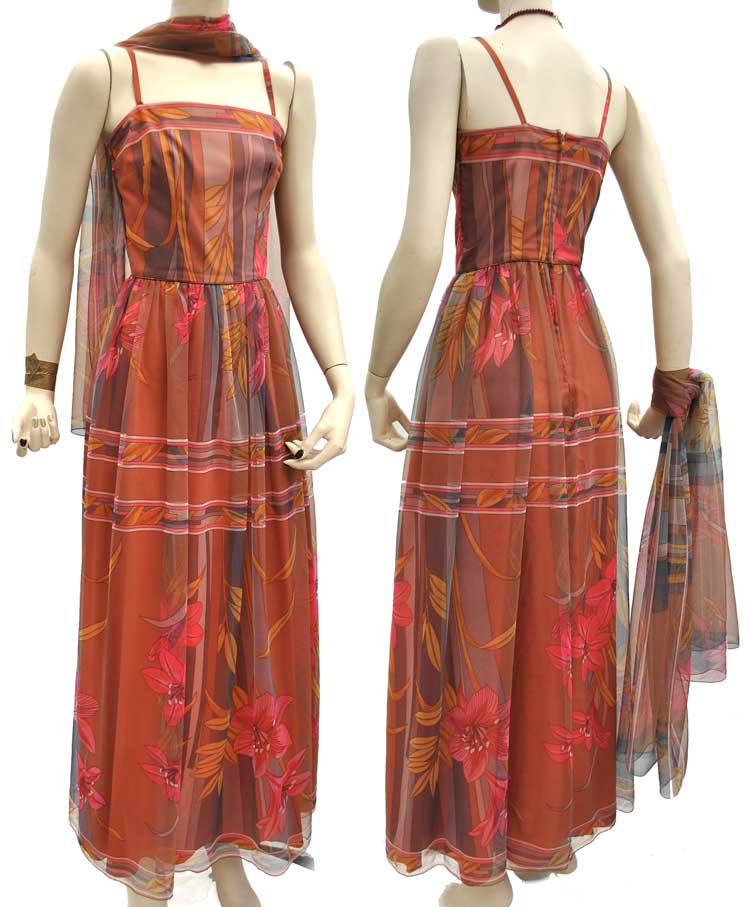 vintage 60s hibiscus flower maxi dress