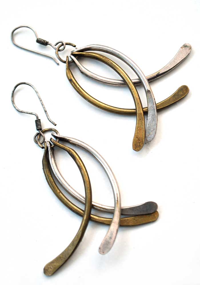 vintage hammered brass modernist earrings