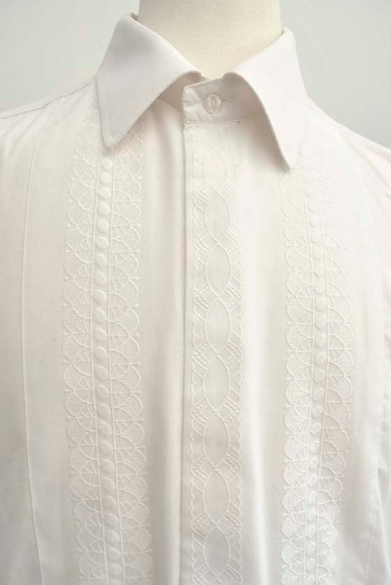 Men's 1970s Embroidered Front Dress Tuxedo Shirt 15.5" Collar