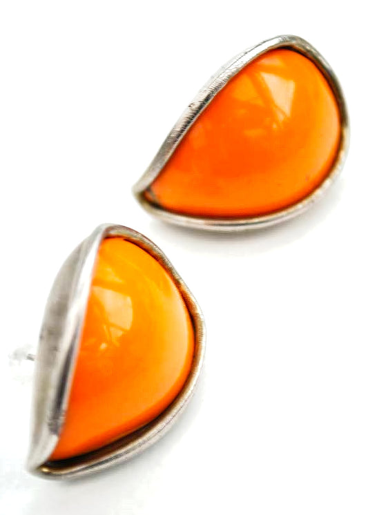 Vintage 80s Chunky Orange Eye Shaped Stud Earrings