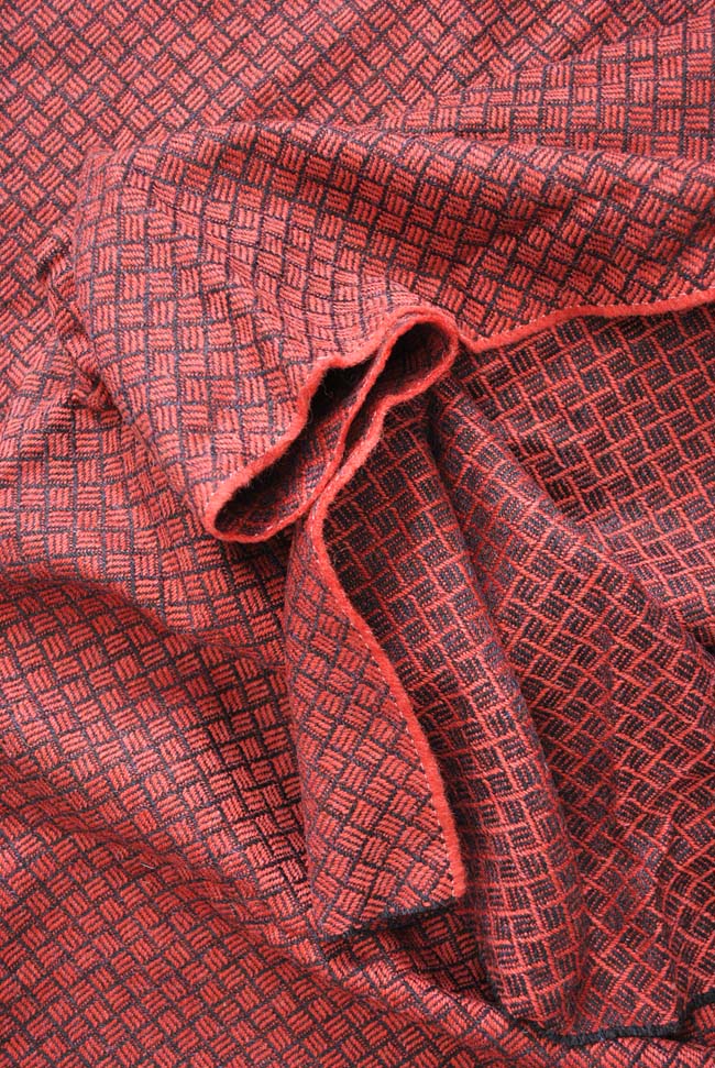 Vintage Red & Black Welsh Wool Style Weave Tweed Fabric