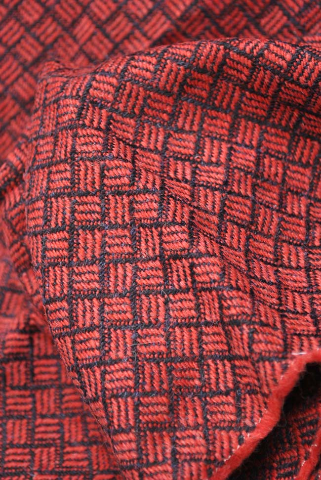 Vintage Red & Black Welsh Wool Style Weave Tweed Fabric
