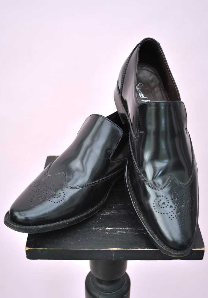 Men's Black Samuel Windsor Slip On Brogue Shoes • Size 8