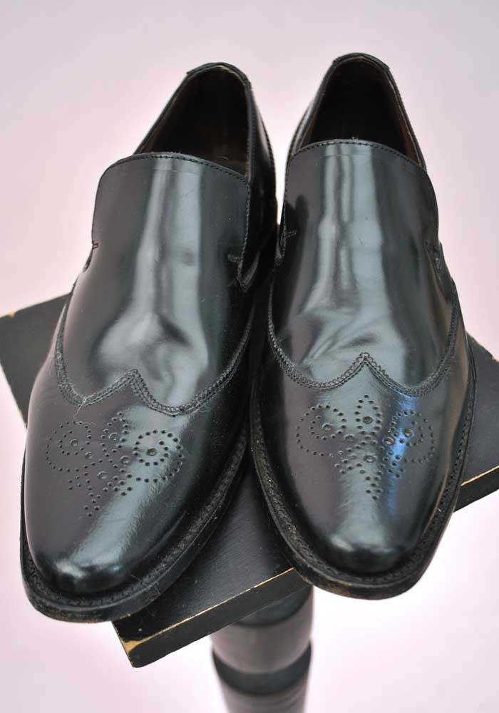 Black slip on brogue shoes by Samuel Windsor, smart casual shoes for men