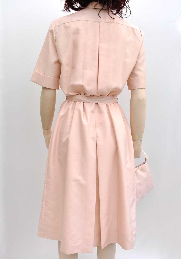 Vintage 70s Shell Pink Silk Shirt Waister Dress • Gérard Pasquier