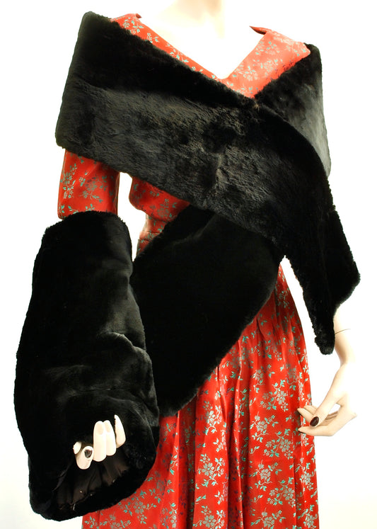 Victorian Vintage Black Fur Stole and Muff