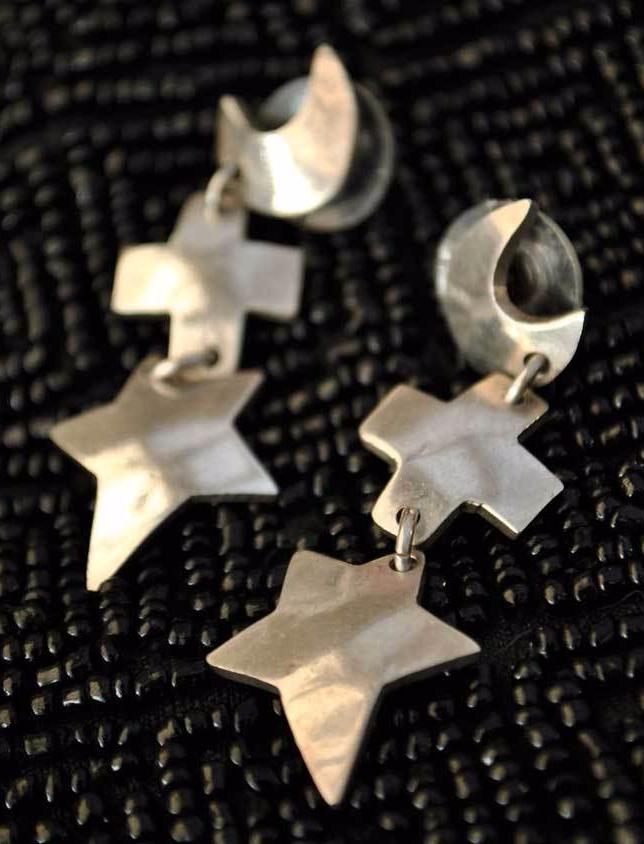 mexican silver moon star dangle earrings