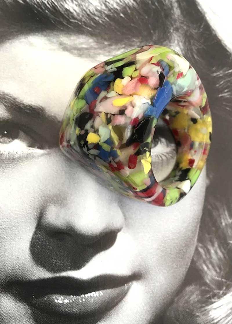 Retro Colourful Composite Confetti Lucite Bubble Ring