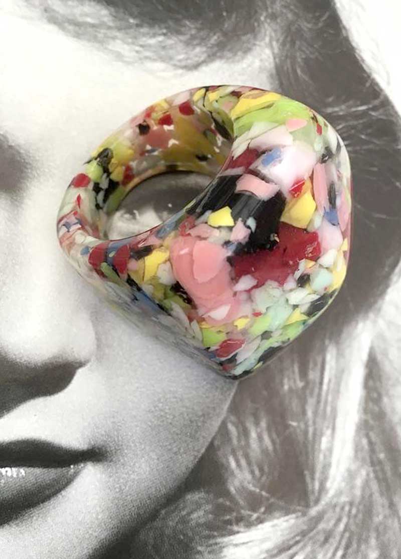 huge statement ring, retro multicoloured plastic resin bubble ring sobral maybe