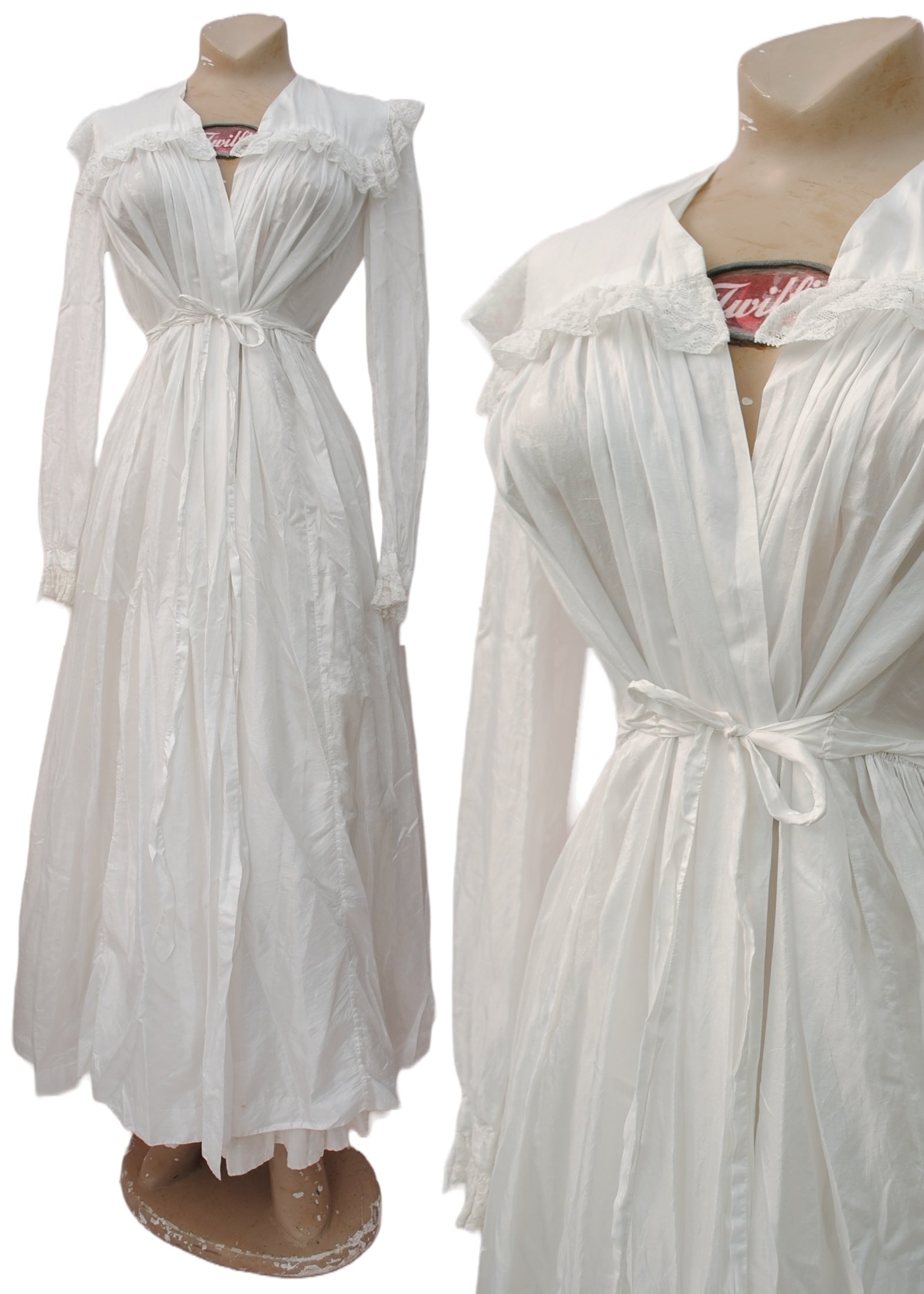 the most exquisite antique vintage white silk peignoir robe you have ever seen, with tissue thin silk voluminous gathering, hand stitched