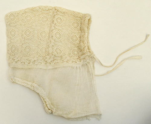 Antique ivory crochet lace and muslin night bonnet boudoir cap