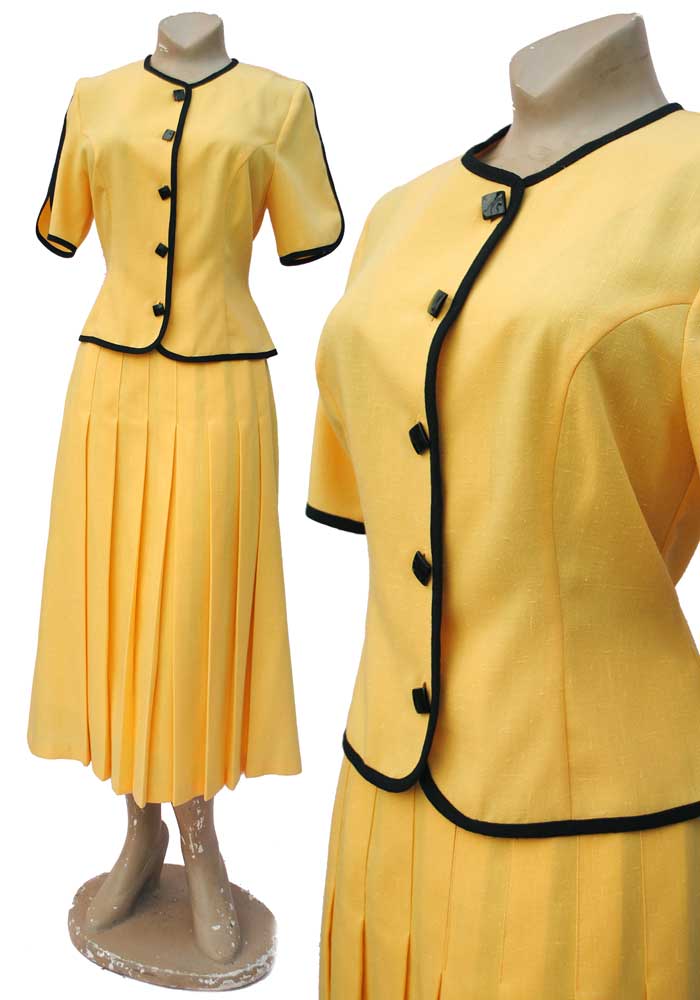 vintage 80s yellow pleated skirt suit by Marion Donaldson BNWT